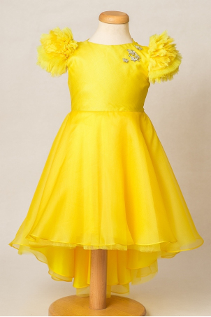 Tropical Sun - Sunny yellow Silk organza party dress for girls