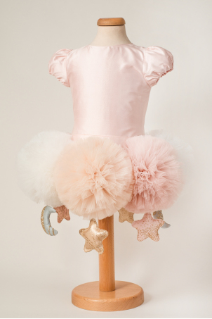Carousel - Special Occasion Silk Dress With Oversized Pom-Poms Carousel - Special Occasion Silk Dress With Oversized Pom-Poms