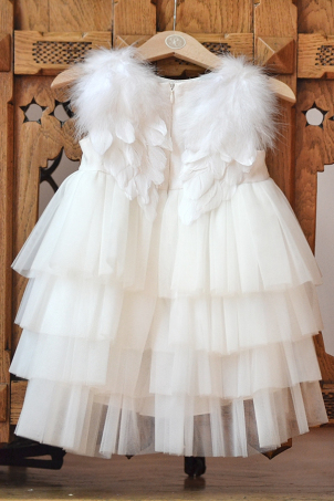 Ivory Silver Angel - beautiful angel dress with feather wings