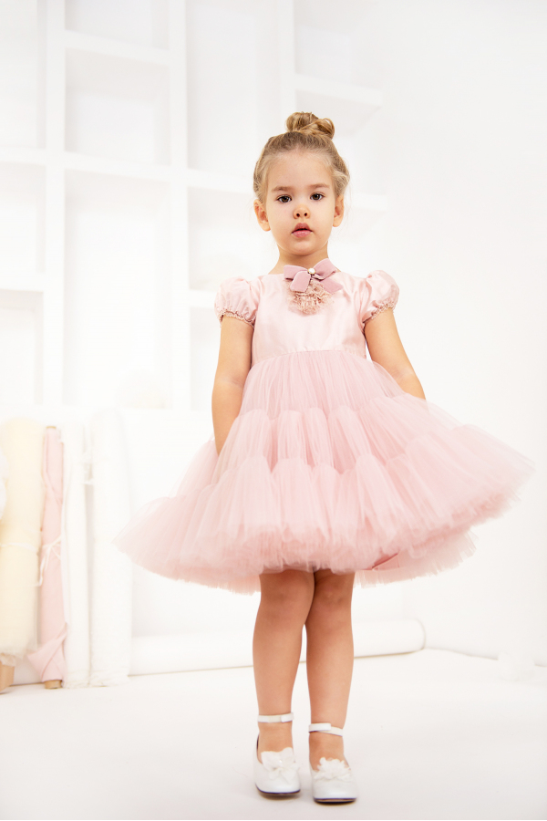 Sarah - Delicate pink tutu dress decorated with a lace and velvet jabot