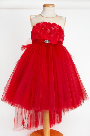 Red Dove - Tutu dress feathers and detachable train