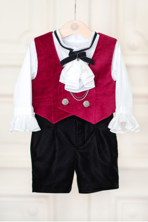 Byron - Vintage baby boy velvet suit with jabot and waistcoat