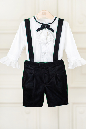Aiden - Baby boy aristocratic outfit with jabot shirt and velvet pants