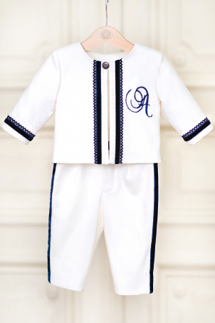 Noah - Ivory christening suit for boys with delicate lace details