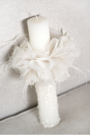 Trusou Amy - Lumanare pentru botez cu dantela, perle si pene