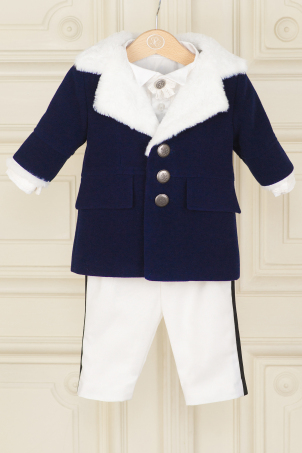 Frank - Costum de ocazie pentru baieti cu haina decorata cu blanita ecologica