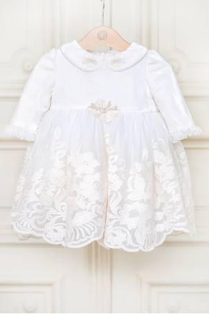 Velvet Grace - Elegant baby girl dress made from embroidered silk veil and soft velvet