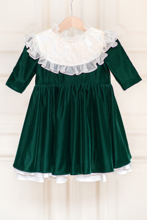 Aimee Green - 2 & 3 Years - Elegant velvet dress and embroidered silk veil Aimee Green - 2 & 3 Years - Elegant velvet dress and embroidered silk veil