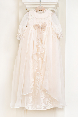 Queen Victoria - Catholic Christening dress made from embroidered silk veil and decorative pearls