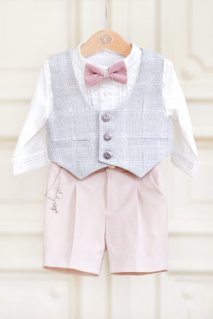 Vintage Chic - costum elegant pentru baieti, cu vesta si pantalon scurt