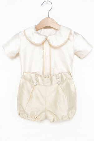 Lucas - Elegant silk shantung christening suit with macrame details