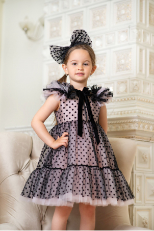Pinky Black Dots - 2-3 years - pink children tutu dress with black polka dots