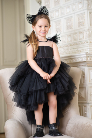 Little Rock - black tutu dress for girls with feathers and metallic details