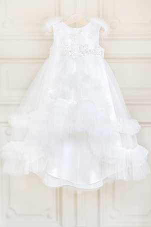 Ella - Special Occasion dress with train, lace and delicate feather wings