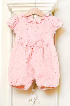 Leia - Special occasion pink jumpsuit for baby girls with small drops of gold