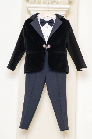 Little Gentleman - Costum elegant pentru baieti din stofa si catifea