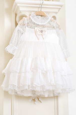 Sweet Lullaby - Delicate silk chiffon dress, polka dots tulle and silk Chantilly lace
