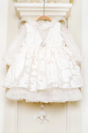 Dreamy Flower - 6/9 Luni - Rochie delicată din brocart si voal de matase naturala