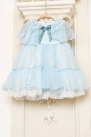 Silky Blue -Delicate dress made of silk chiffon and Chantilly silk lace