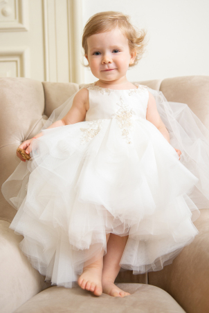 Golden Fairy - Special occasion ivory dress with gold details and delicate tulle wings