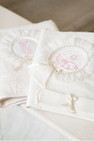 Ballerina Trousseau - Hand painted Christening Baby Set, decorated with pearls