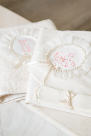 Ballerina Trousseau - Hand painted Christening Baby Set, decorated with pearls Ballerina Trousseau - Hand painted Christening Baby Set, decorated with pearls