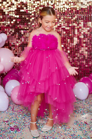 Pink Sensation - Special Occasion tutu dress with train, sequins and feathers