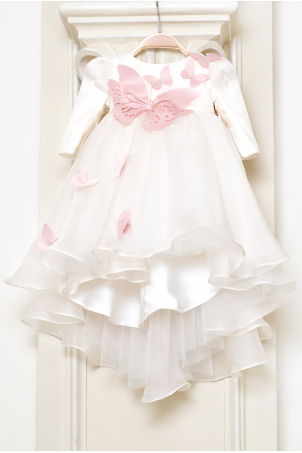 Pink Blush - Delicate dress with train, silk organza and decorated with butterflies Pink Blush - Delicate dress with train, silk organza and decorated with butterflies