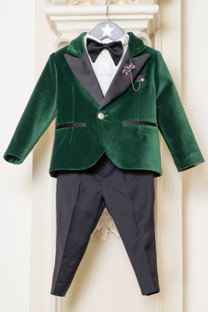 Emerald Shine - Velvet custom made suit with rhinestone detail