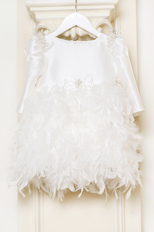 Odette - Girl feathers dress, with silk taffeta and sparkling wings