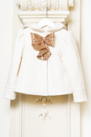 Golden Fairy - Ivory Girl overcoat with a colorful sequin bow