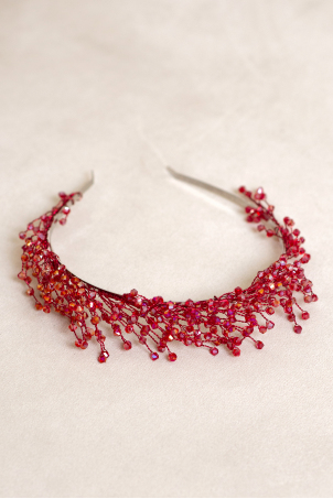 Red Drops of Rain - Girl Headband decorated with beautiful red beads
