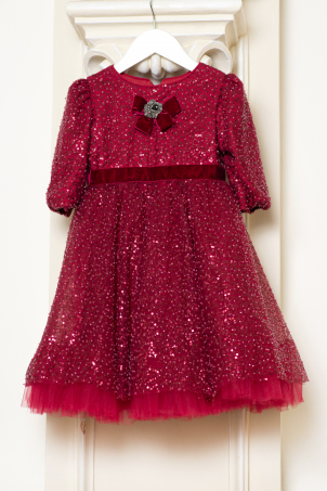 Queen of Glitters - Amazing red sequins dress for girls with detachable collar