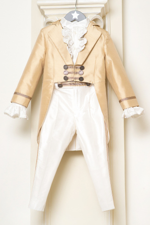 Silk Gold Dream -  Shantung silk christening suit for boys with frock-coat 