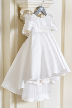 Precious Moments - Ivory Long Train Dress decorated with Delicate and Precious Lace