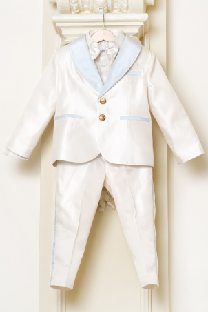 Ocean Blue - Classic suit made from silk shantung, with delicate blue details and golden buttons 