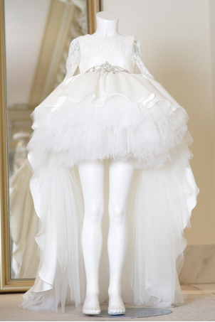 Anya -  Ivory asymmetric tutu dress with lace and train