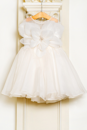 Flower Beauty - Spectacular dress for girls, made of natural silk organza and decorated with a handcrafted flower 