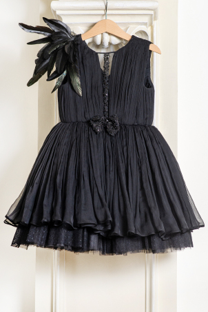 Let's Party! - silk chiffon, sequin and feathers black dress for children