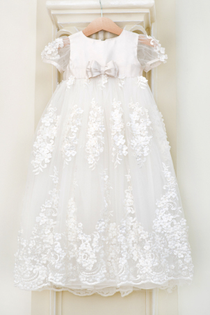Princess Pearl - Baby Girl Christening Long Gown - Catholic Style