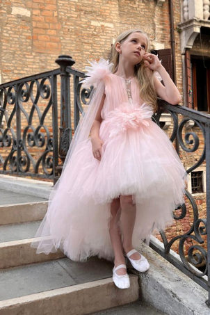 Azalea - Spectacular pink train dress with handcrafted flowers Azalea - Spectacular pink train dress with handcrafted flowers
