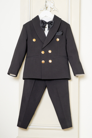 Black Prince Charming - Classic elegant children black suit with golden buttons