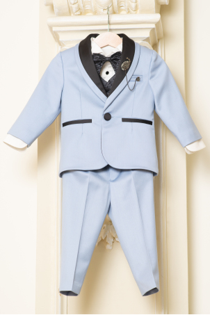 City Wave - Classic elegant children baby blue suit, with black details and jewel lapel
