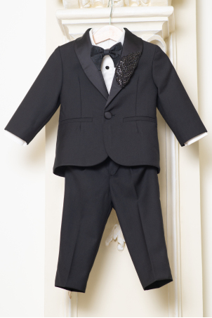 Shine in Black - Classic elegant boy black suit with precious lapel