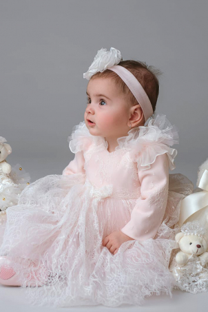 Little Mirabella - Blush pink Chantilly lace dress for little girls
