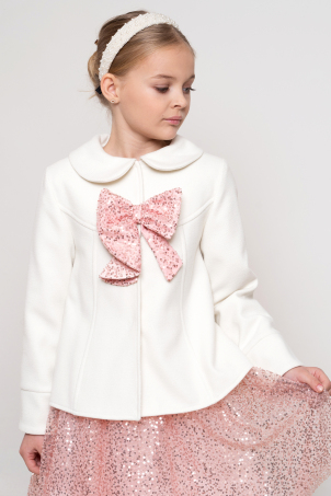 Golden Fairy - Ivory Girl overcoat with a colorful sequin bow