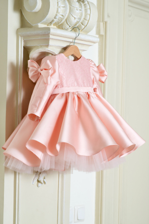 Cupcake -  Pink taffeta dress with lace and oversized bow
