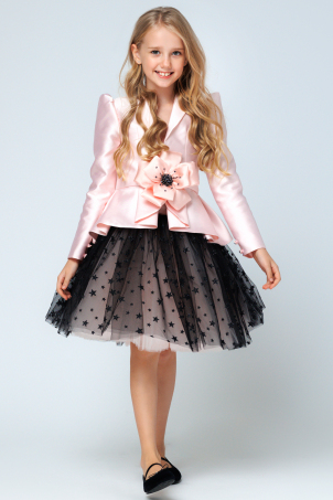Midnight Star - extravagant suit for girls, made from pink taffeta and glittering tulle