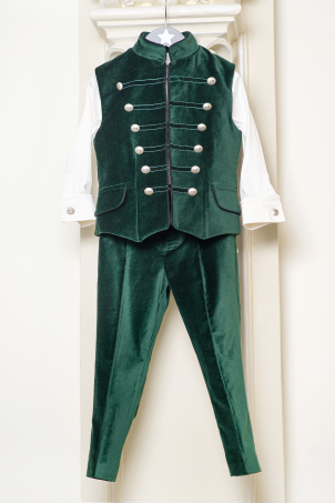 Emerald North - Costum din catifea pentru baieti cu nasturi metalici argintii