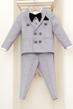 Silver Charm - Classic elegant boy grey suit with silver buttons and black details